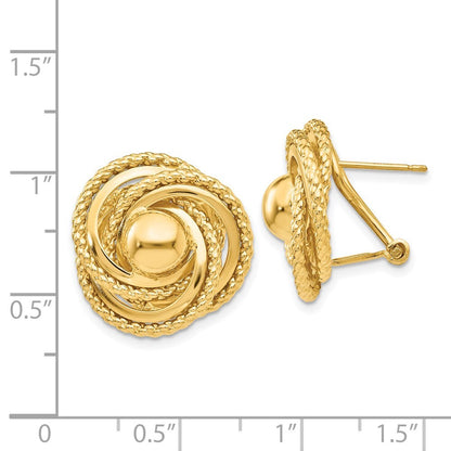 14k Yellow Gold Polished & Twisted Fancy Omega Back Stud Earrings