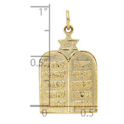 14k Yellow Gold Polished Solid Ten Commandments and Star Pendant