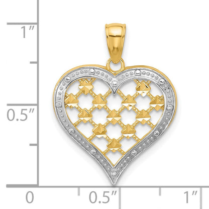 14k Yellow Gold w Rhodium Edge Diamond-cut Heart Charm