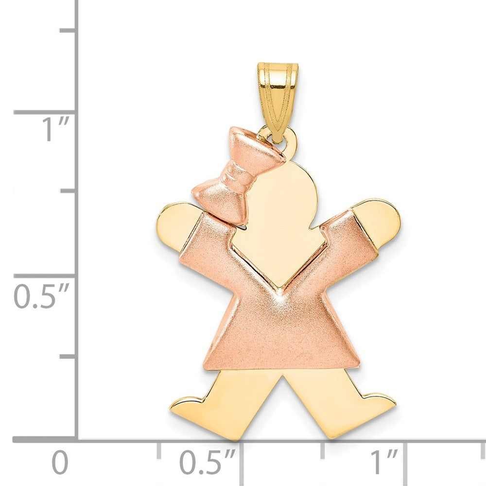 14k Two-Tone Gold Puffed Girl with Bow on Left Engravable Charm