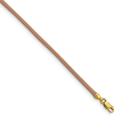 14k Yellow Gold Yellow Clasp 2mm 18 inch Natural Leather Cord Necklace