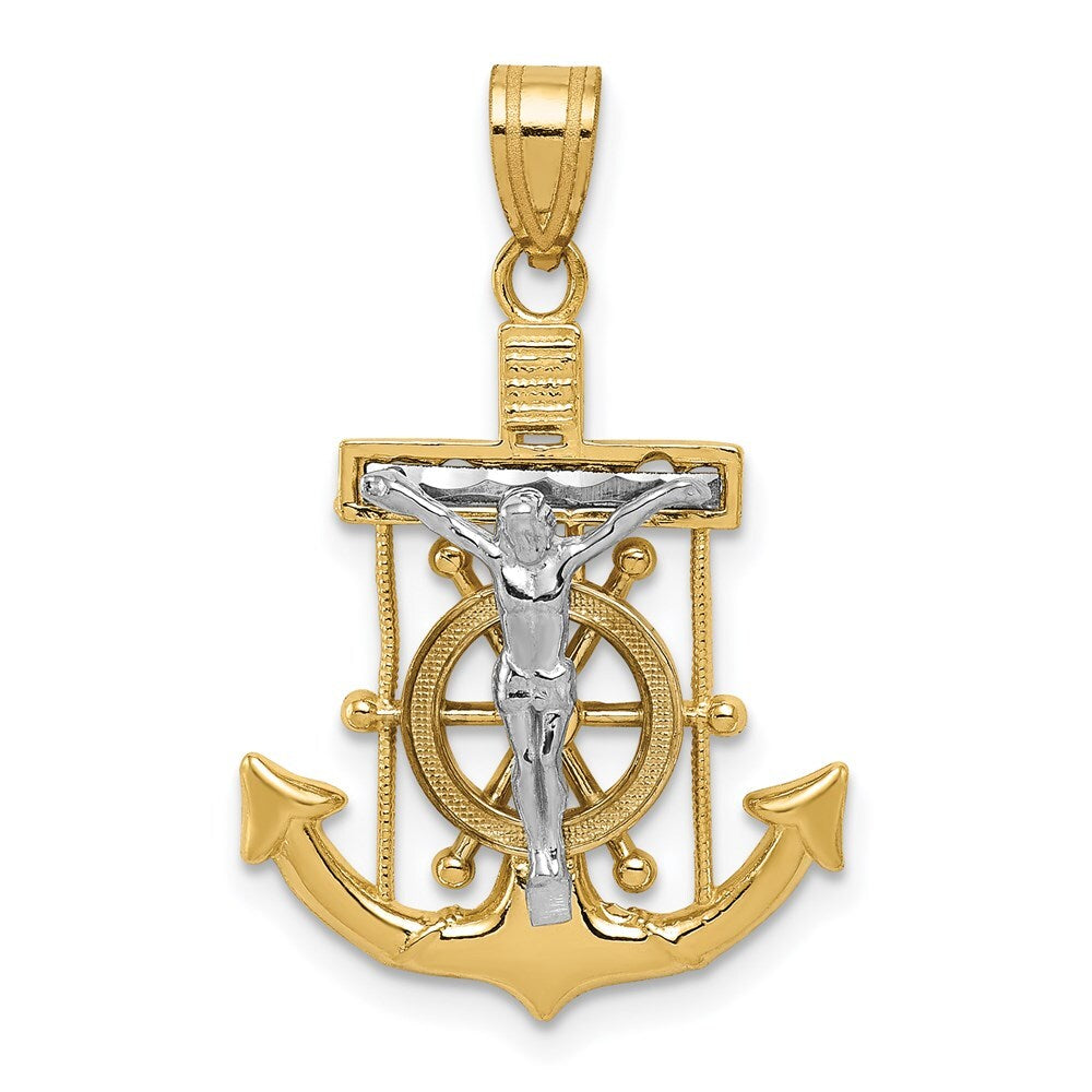 14k Two-tone Gold Diamond-cut Mariner's Cross Pendant for Women