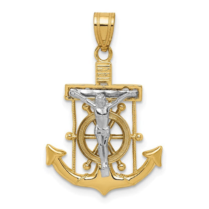 14k Two-tone Gold Diamond-cut Mariner's Cross Pendant for Women