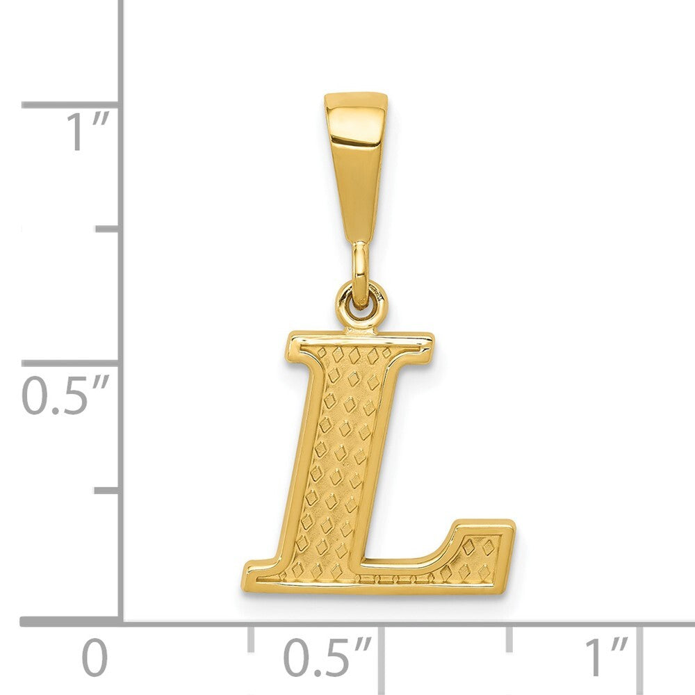 14k Yellow Gold Textured Initial L Charm Pendant for Women