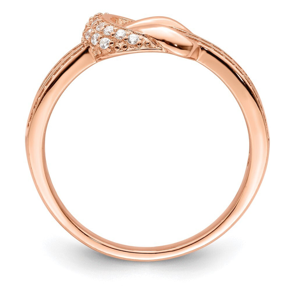 Sterling Silver Polished Rose-tone CZ Knot Ring Size 8