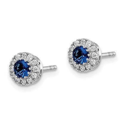 14k White Gold Diamond and Blue Sapphire Halo Stud Earrings