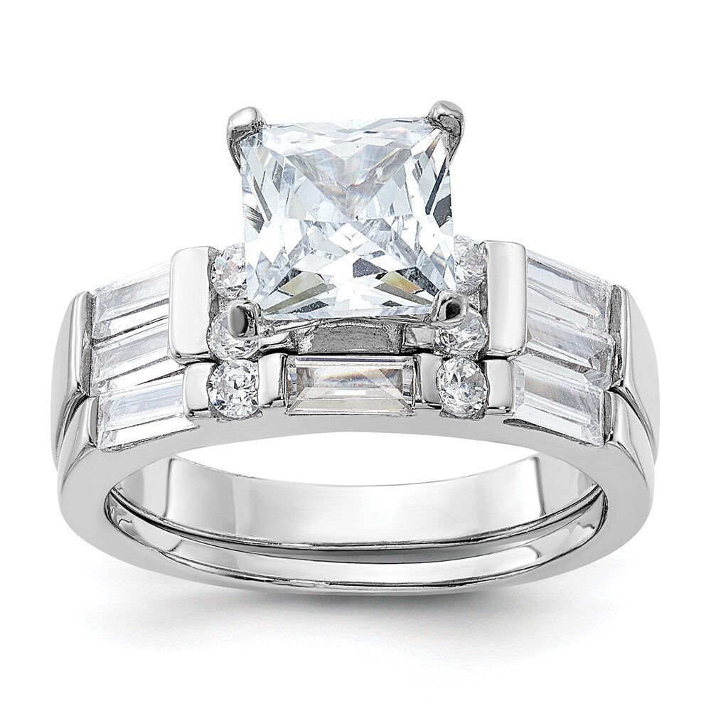 Sterling Silver Cubic Zirconia Engagement Ring Wedding BTwo Piece Set Size 8