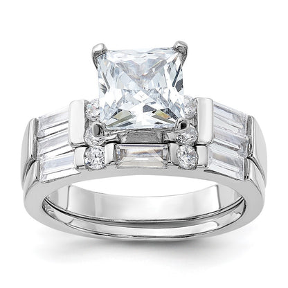 Sterling Silver Cubic Zirconia Engagement Ring Wedding BTwo Piece Set Size 8