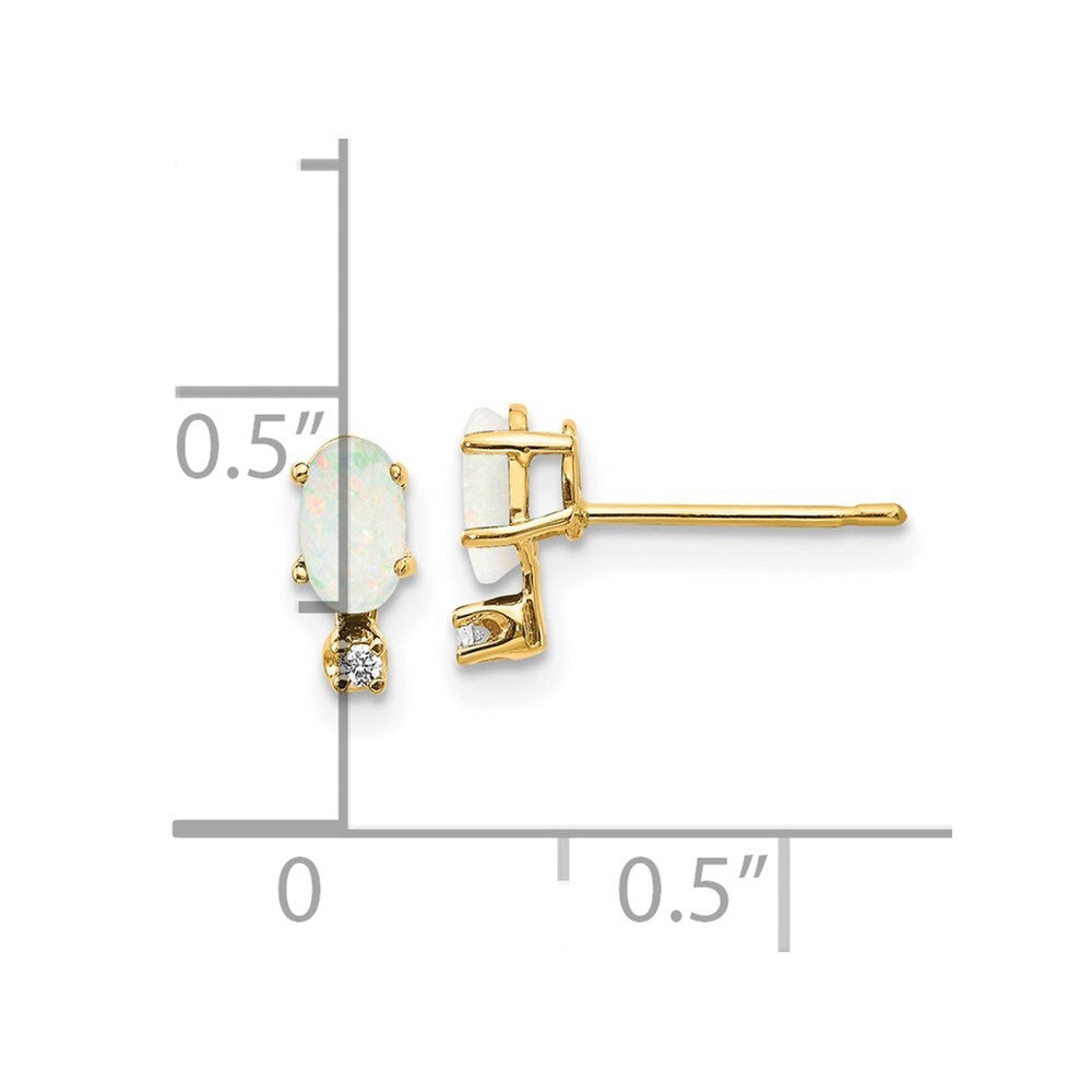 14k Yellow Gold Diamond & Opal Birthstone Stud Earrings Gift for Women