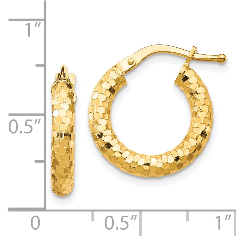 14k Yellow Gold 3x10mm Diamond-cut Hoop Earrings Gift for Women