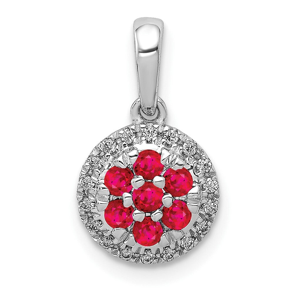 14k White Gold Diamond and .28 Ruby Circle Pendant for Women