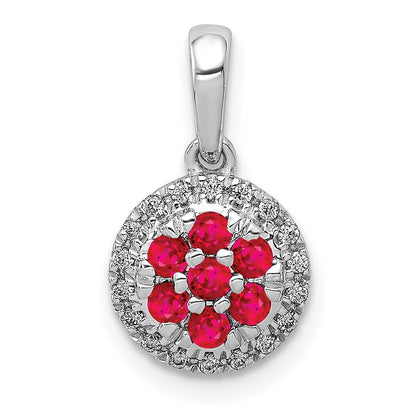 14k White Gold Diamond and .28 Ruby Circle Pendant for Women