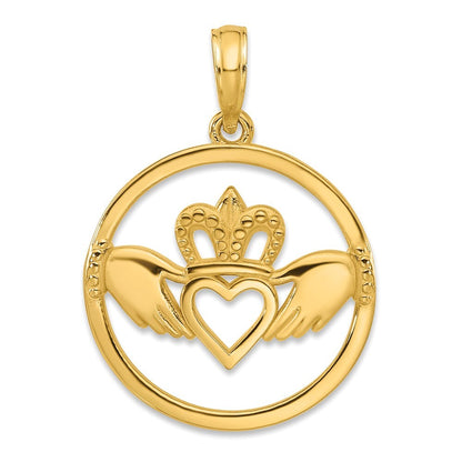 14k Yellow Gold Claddagh Circle Pendant for Women