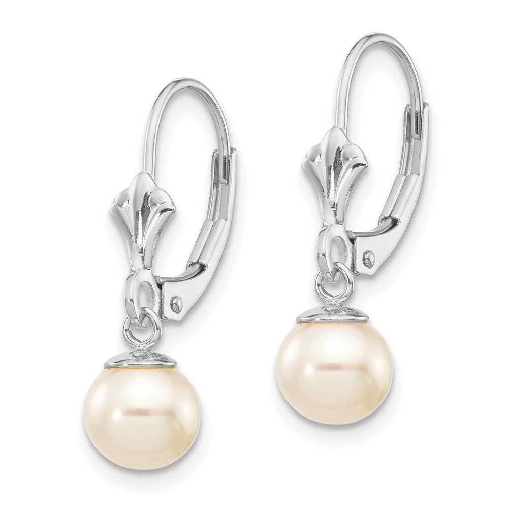 14k White Gold 6-7mm Freshwater Cultured Pearl Dangle Leverback Earrings