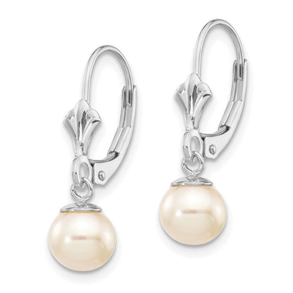 14k White Gold 6-7mm Freshwater Cultured Pearl Dangle Leverback Earrings