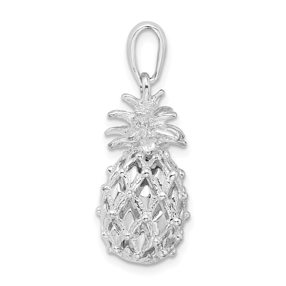 Sterling Silver Rhodium-Plated Polished 3D Cut-Out Medium Pineapple Pendant