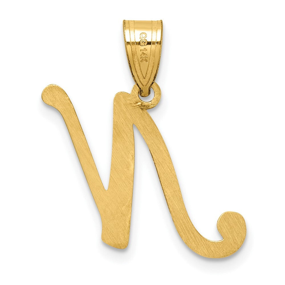 14k Yellow Gold Script Letter N Initial Pendant for Women