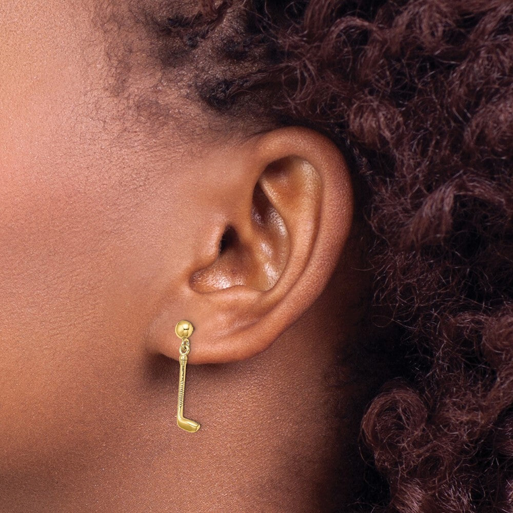 14k Yellow Gold Golf Club Dangle Earrings Gift for Women