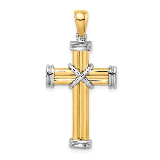 14K Two-Tone Gold Polished Cross Charm