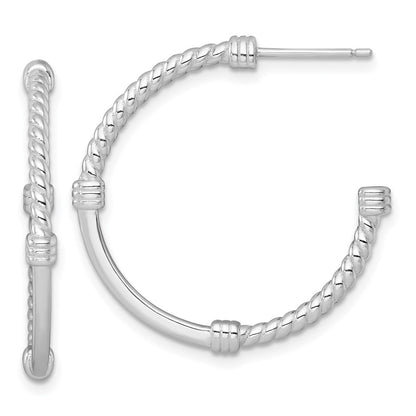 Sterling Silver Rhodium-plated Polished and Twisted 30.0mm C-Hoop Earrings