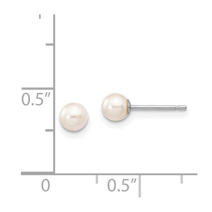 14k White Gold 4-5mm White Round Freshwater Cultured Pearl Stud Earrings
