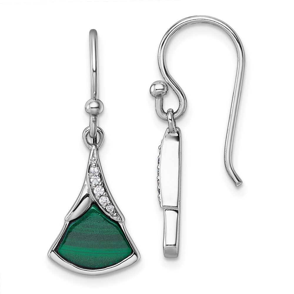 Sterling Silver Rhodium-plated Cubic Zirconia And Malachite Dangle Earrings