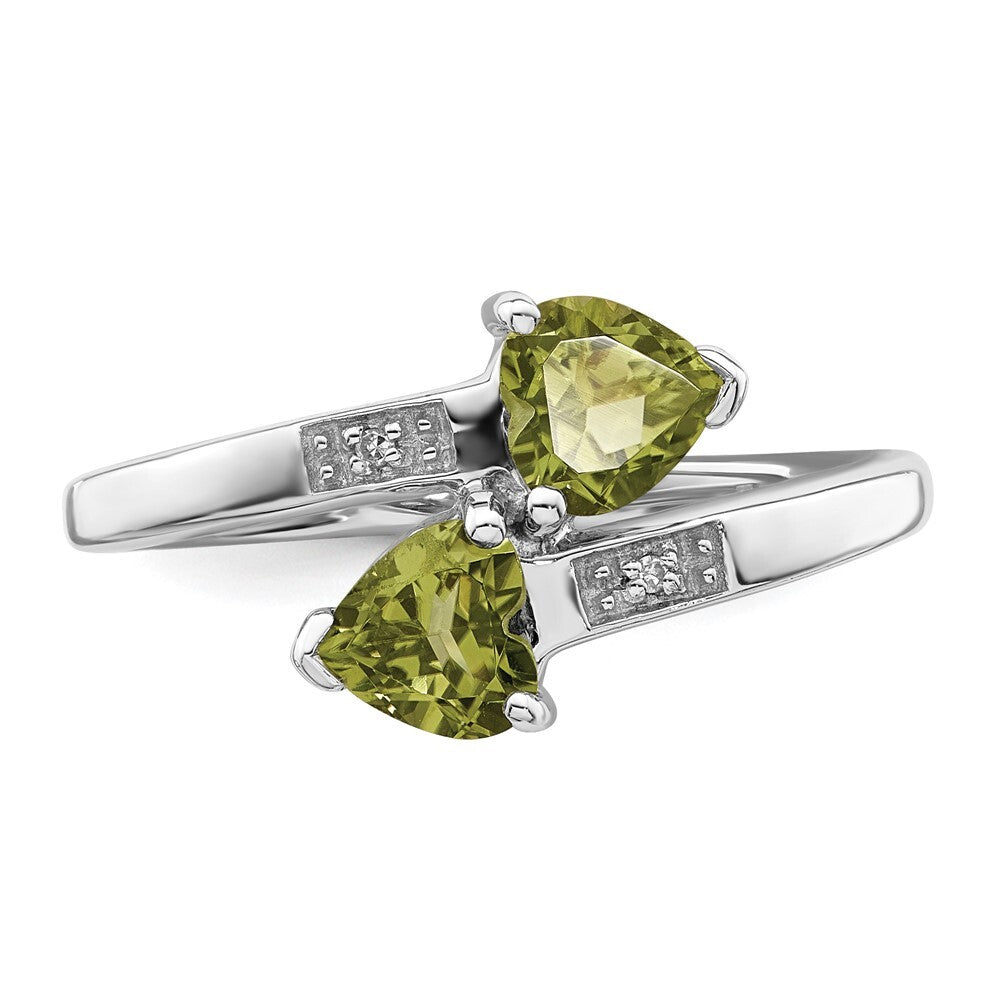 Sterling Silver Rhodium Peridot & Diamond Heart Ring Size 7