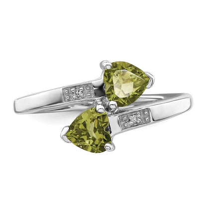 Sterling Silver Rhodium Peridot & Diamond Heart Ring Size 7
