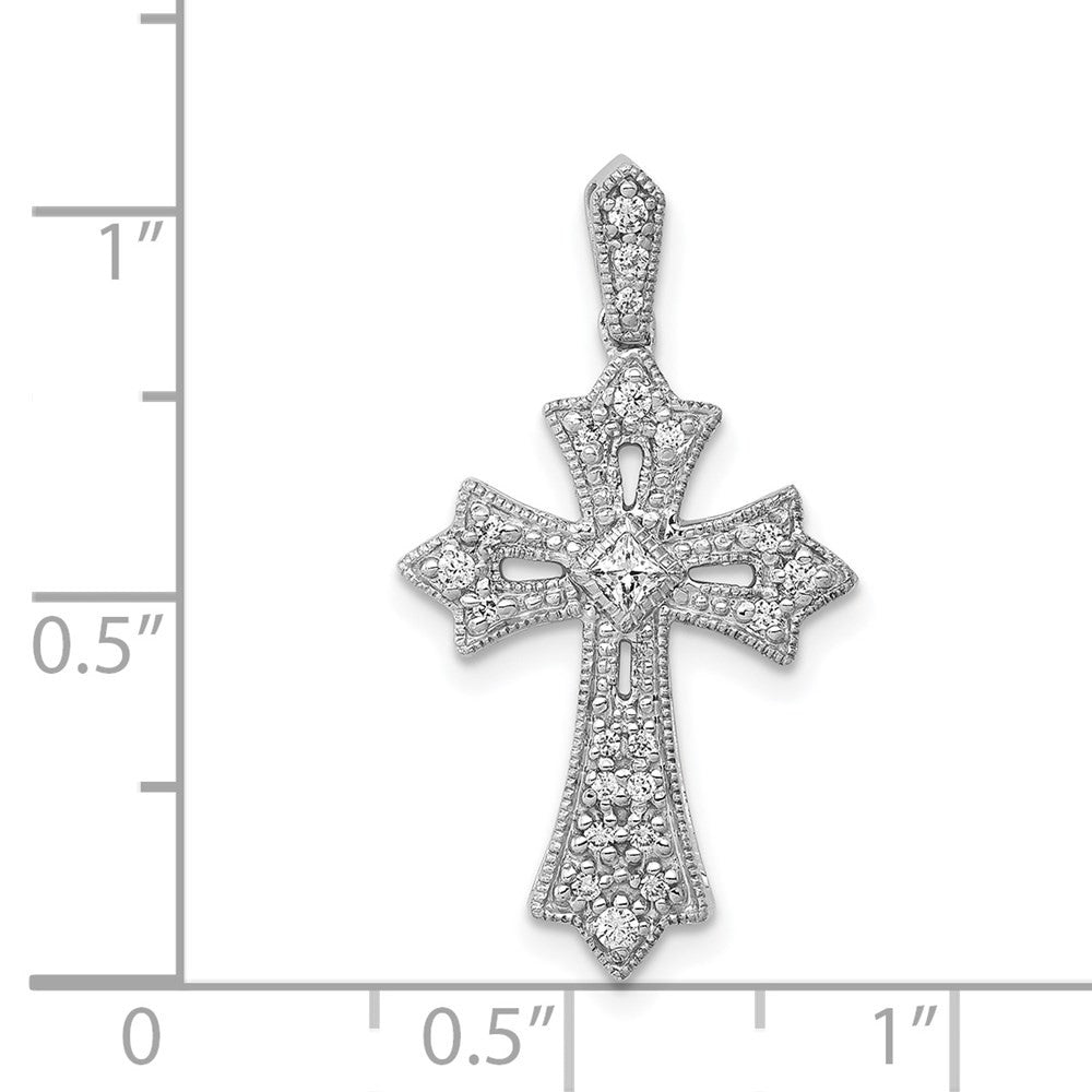 14k White Gold 1/6ct. Diamond Fleur de Lis Cross Pendant