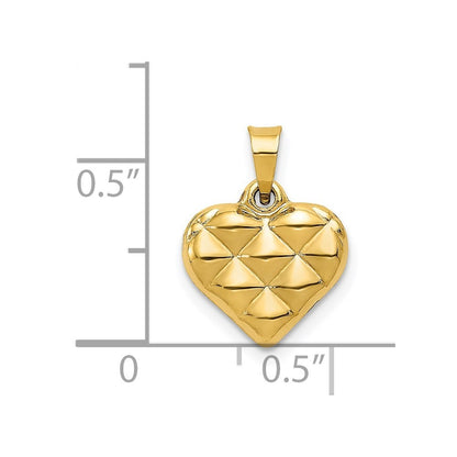 14k Yellow Gold Polished and Textured 3-D Heart Pendant