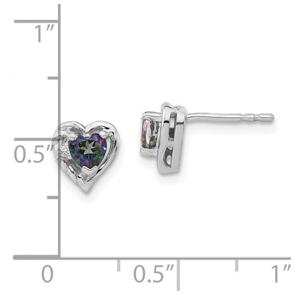 14k White Gold Mystic Fire Topaz and Diamond Heart Stud Earrings