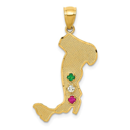 14k Yellow Gold Italy Emerald, Ruby and Cubic Zirconia Stones Charm Pendant