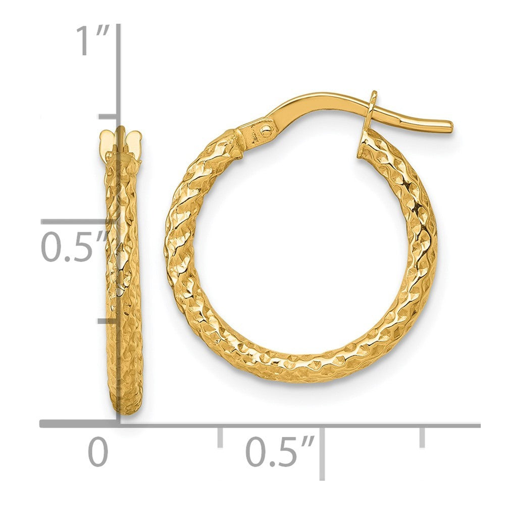 14k Yellow Gold Polished Diamond-cut Textured 2.00 x 18mm Tube Hoop Earrings