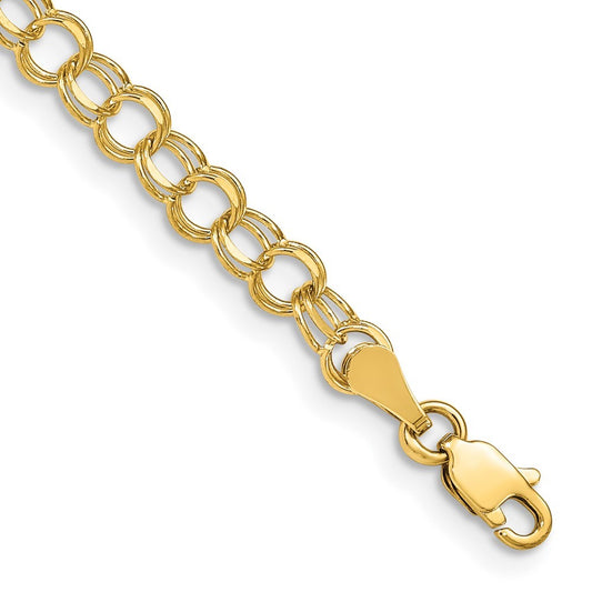14k Yellow Gold 4mm Solid Double Link 6 inch Childs Charm Bracelet