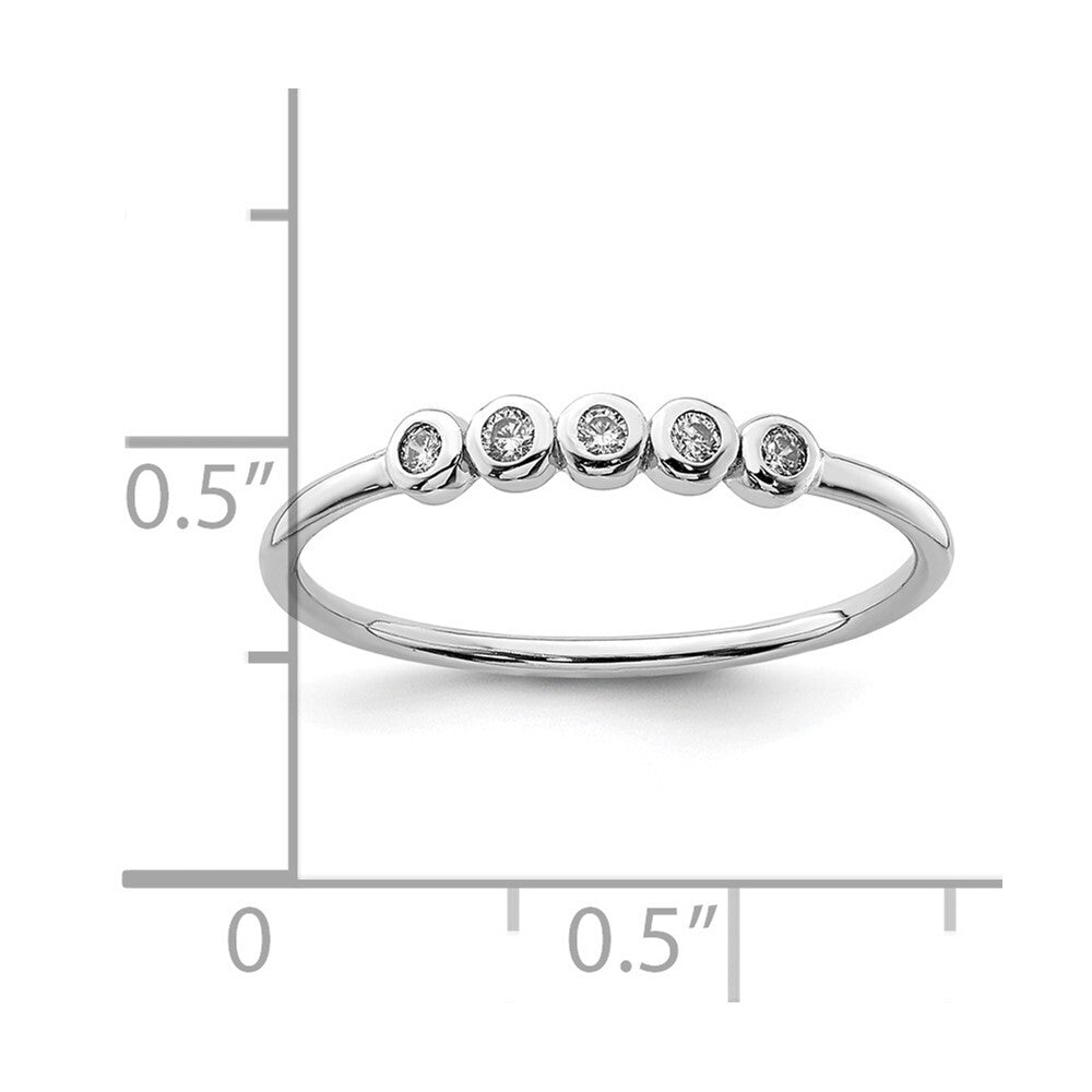 Sterling Silver Rhodium-plated 5-Bezel Cubic Zirconia Ring Size 6