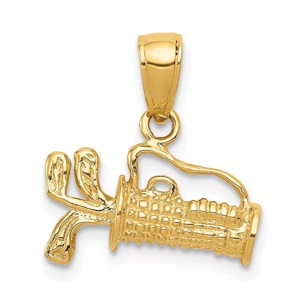 14k Yellow Gold Solid Polished 3-D Golf Bag With Clubs Charm Pendant