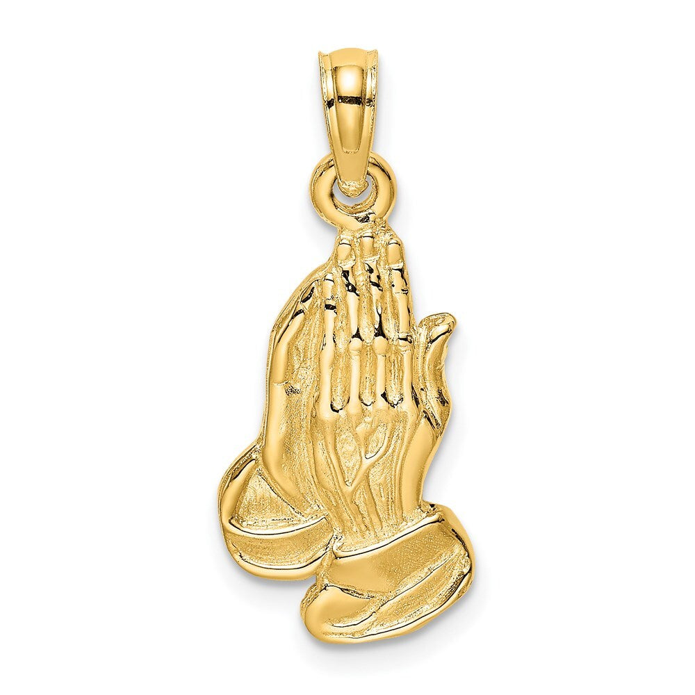 14k Yellow Gold 2-D Praying Hands Charm Pendant for Women