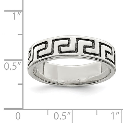 Sterling Silver Antiqued Greek Key Ring Size 6