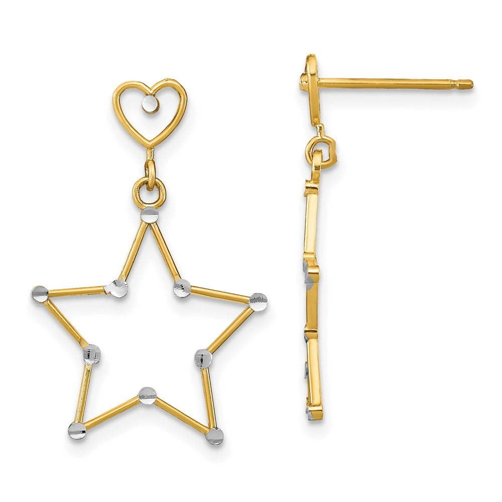 14k Yellow Gold w/ RH Diamond-Cut Heart and Star Dangle Earrings