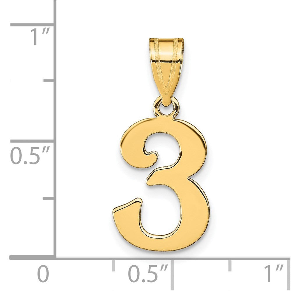 14k Yellow Gold Polished Number 3 Pendant