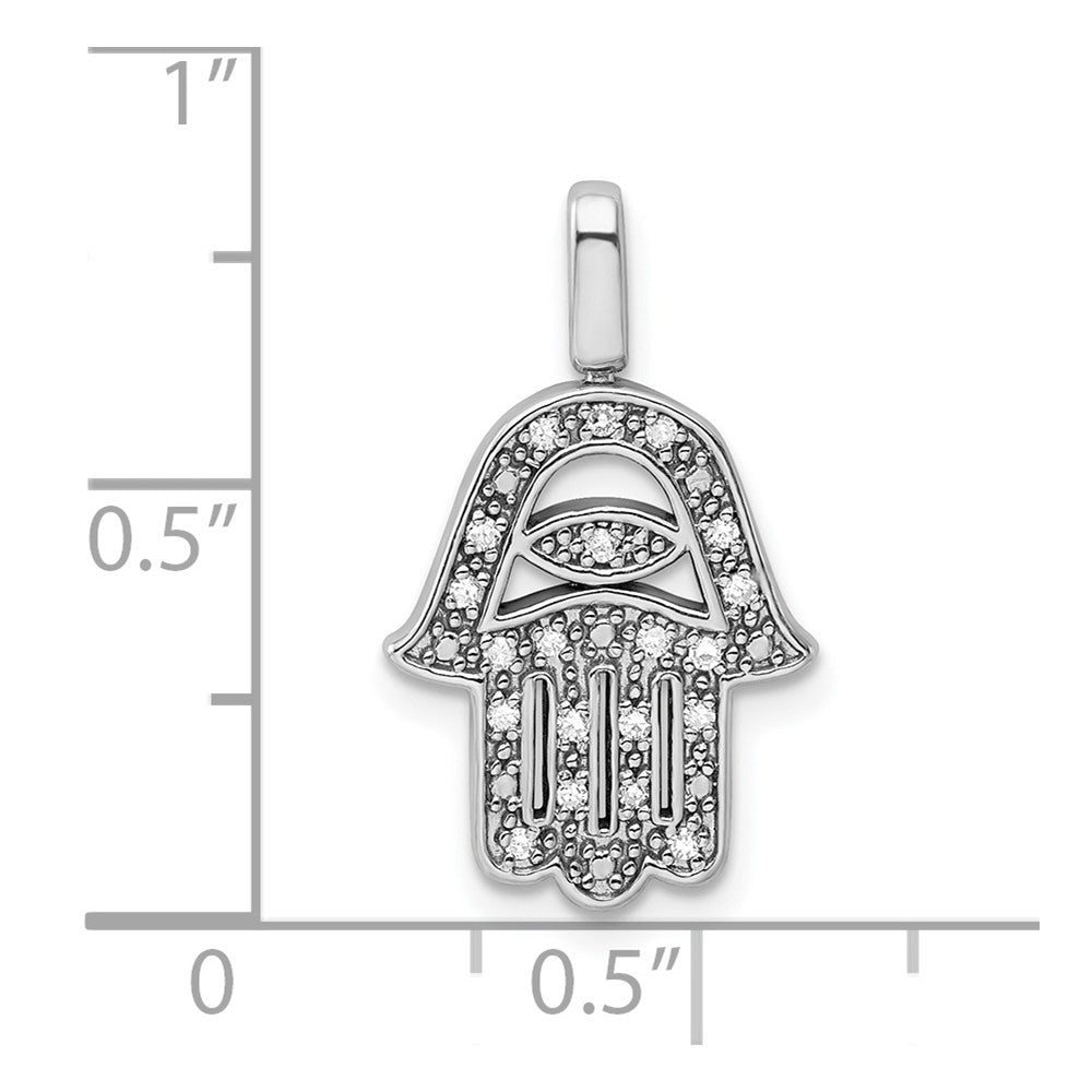 Sterling Silver Rhodium 0.2ct. Diamond Reverible Hamsa Pendant