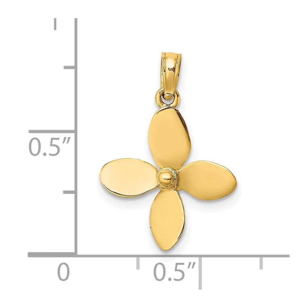 14k Yellow Gold 3-D  4 Blades Propeller Charm Pendant for Women