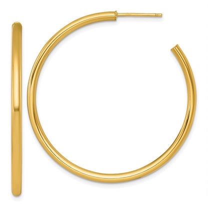14k Yellow Gold Polished 2.5 x 45mm Tube C-Hoop Earrings