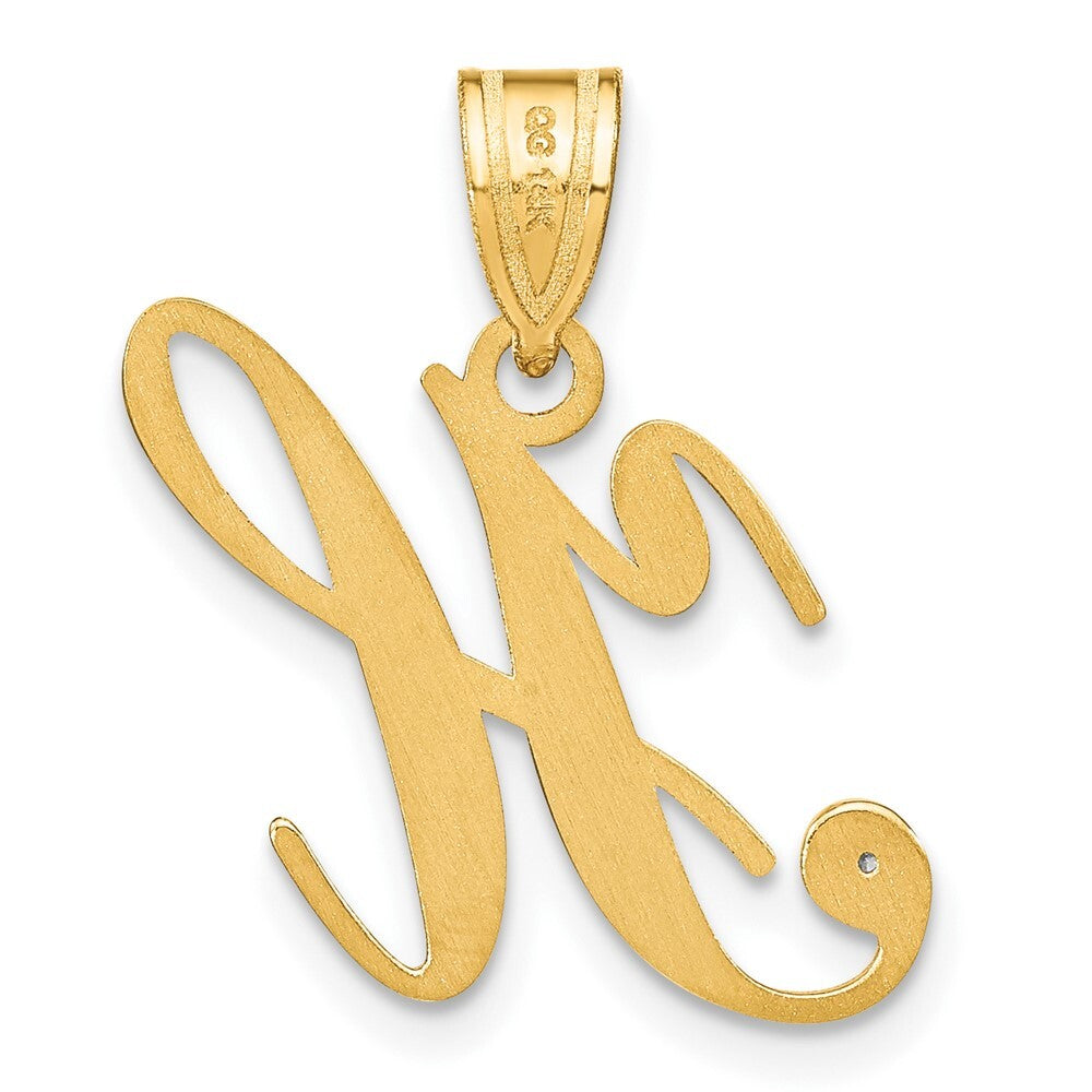14k Yellow Gold Script Letter H Initial Pendant with Diamond for Women