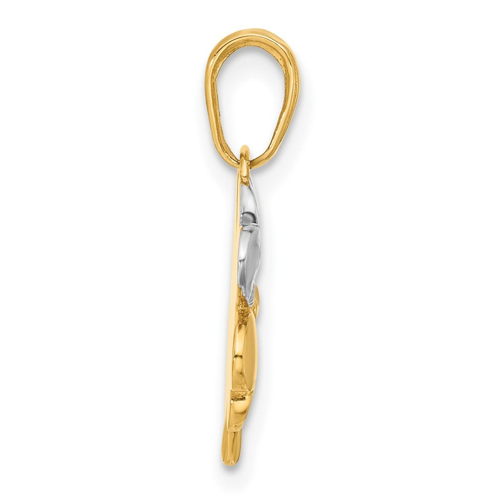 14k Yellow Gold Rose and White Rhodium Polished and Diamond-Cut Clover Pendant