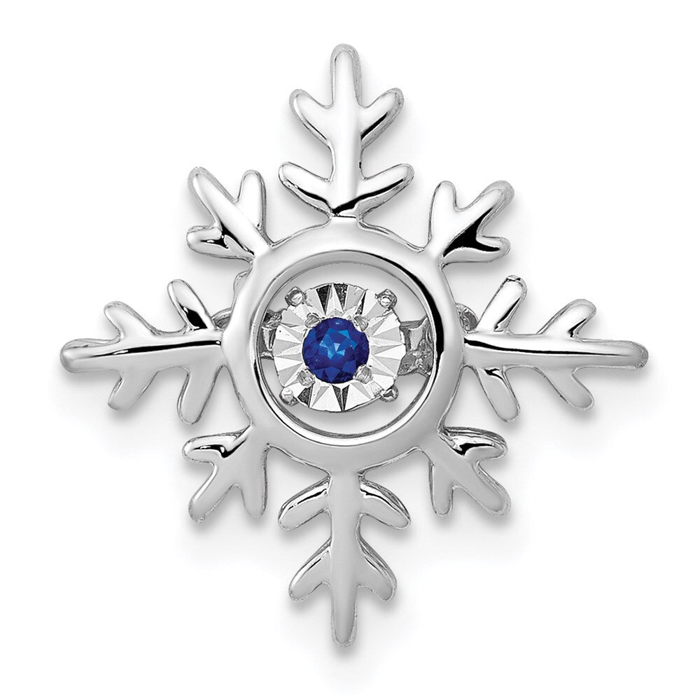 14k White Gold Vibrant Moving Sapphire Snowflake Chain Slide Pendant for Women