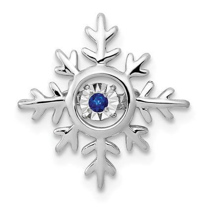 14k White Gold Vibrant Moving Sapphire Snowflake Chain Slide Pendant for Women
