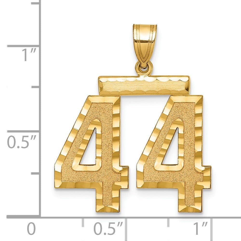 14k Yellow Gold Large Brushed Diamond-cut Number 44 Charm Pendant for Women