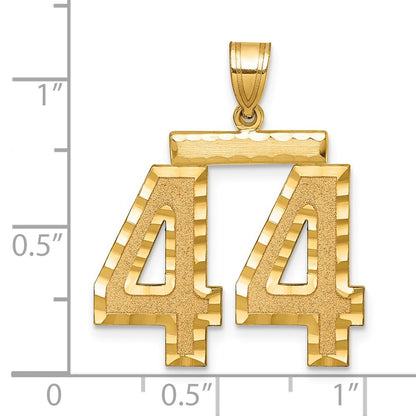 14k Yellow Gold Large Brushed Diamond-cut Number 44 Charm Pendant for Women