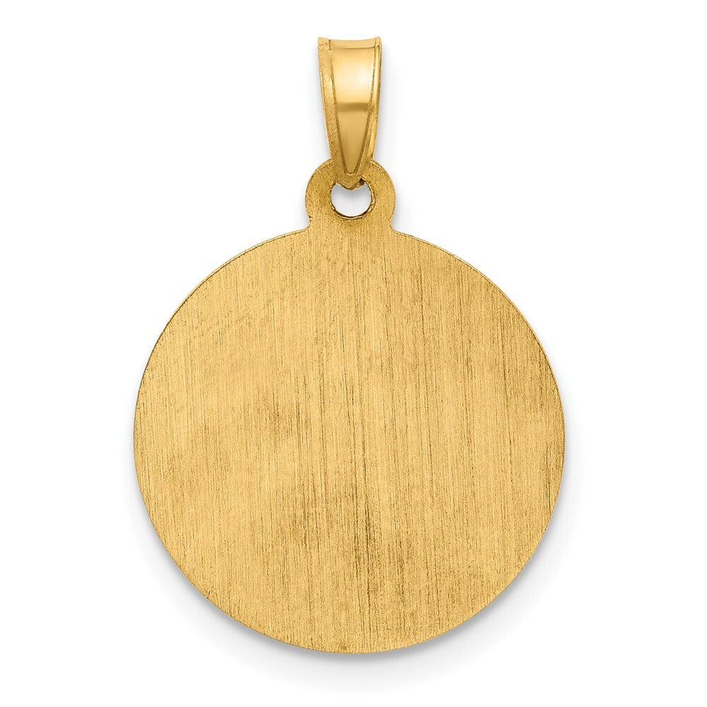 14k Yellow Gold with Rhodium Satin and Polished St Anthony Medal Circle Pendant